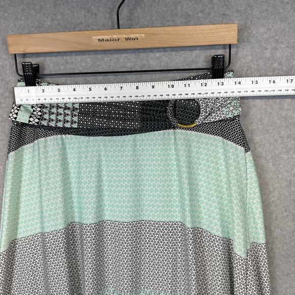 Robert Louis Skirt Womens Medium Green Multi Geometric Print Maxi Boho Belted - Picture 5 of 7